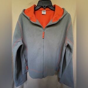 Old Navy Sz Large Gray Orange Pinstripe Zippered Pockets Inside Pockets Hood